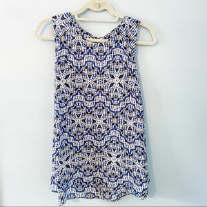 Kenar Sleeveless Blue & White Pattern Tunic Top
